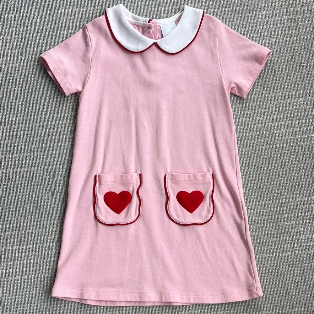 Little English Pink Dress with Red Heart Pockets